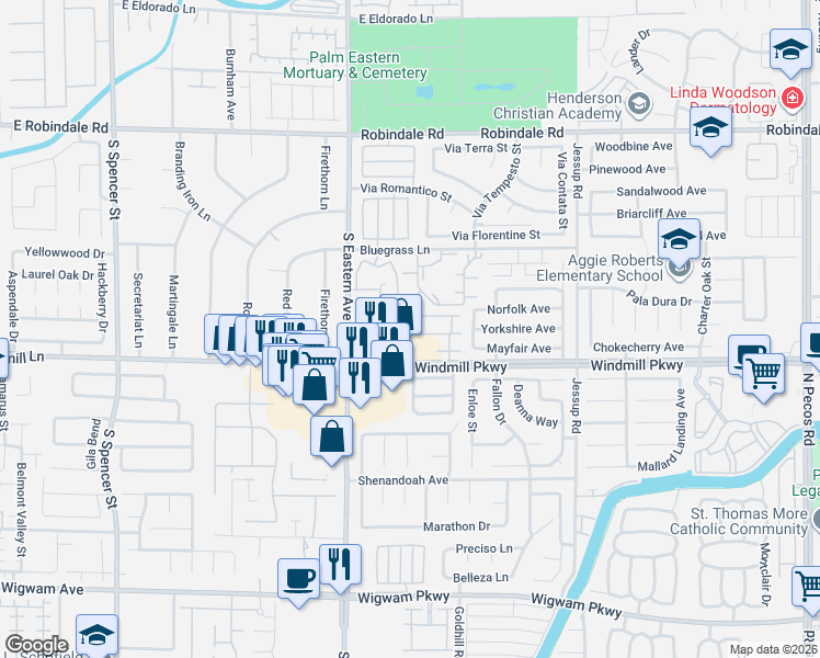 map of restaurants, bars, coffee shops, grocery stores, and more near 2550 Begonia Valley Avenue in Henderson
