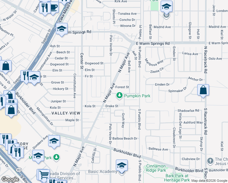 map of restaurants, bars, coffee shops, grocery stores, and more near 403 Pumpkin Way in Henderson