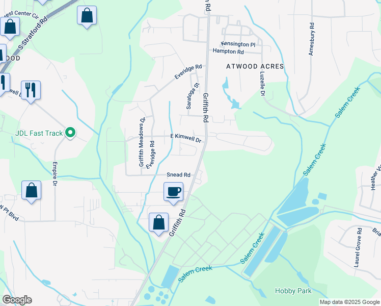 map of restaurants, bars, coffee shops, grocery stores, and more near 2348 Hartfield Circle in Winston-Salem