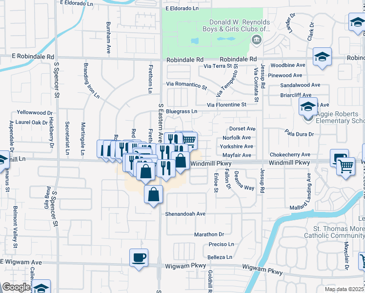 map of restaurants, bars, coffee shops, grocery stores, and more near 2526 Begonia Valley Avenue in Henderson