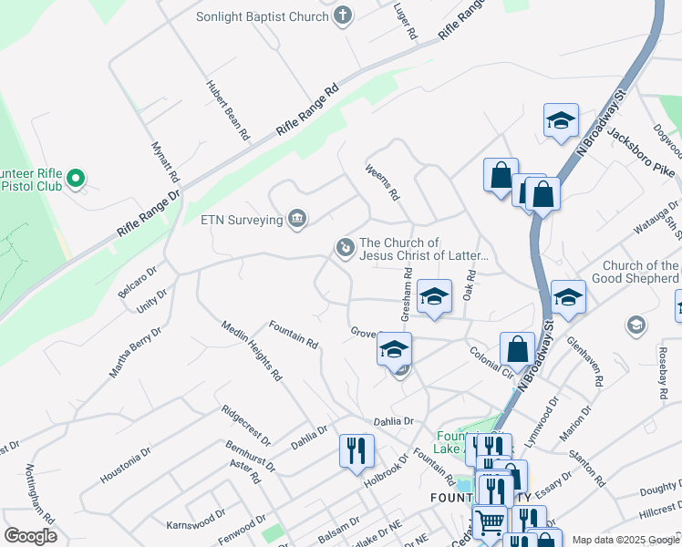 map of restaurants, bars, coffee shops, grocery stores, and more near 6023 Grove Drive in Knoxville