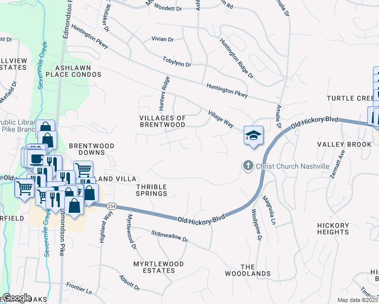 map of restaurants, bars, coffee shops, grocery stores, and more near 520 Fairhaven Court in Nashville