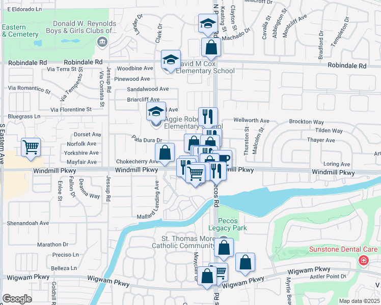 map of restaurants, bars, coffee shops, grocery stores, and more near 2691 Dark Star Ave in Henderson
