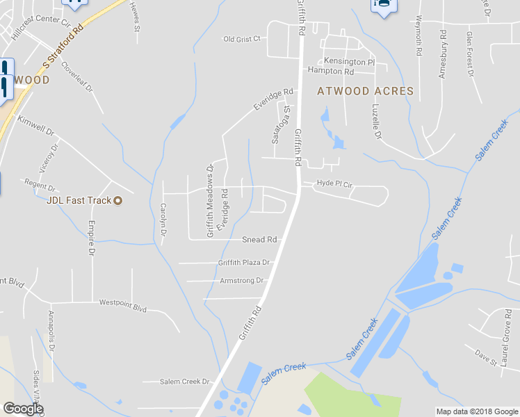 map of restaurants, bars, coffee shops, grocery stores, and more near 2692 Hartfield Commons Lane in Winston-Salem