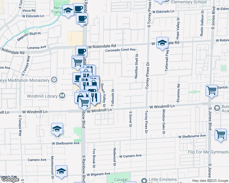 map of restaurants, bars, coffee shops, grocery stores, and more near 7980 Tolbooth Street in Las Vegas