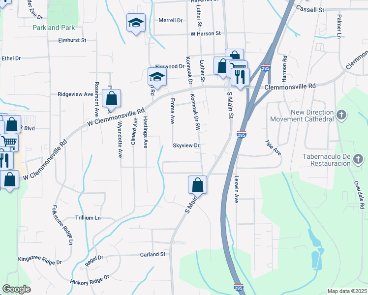 map of restaurants, bars, coffee shops, grocery stores, and more near 330 Skyview Drive in Winston-Salem