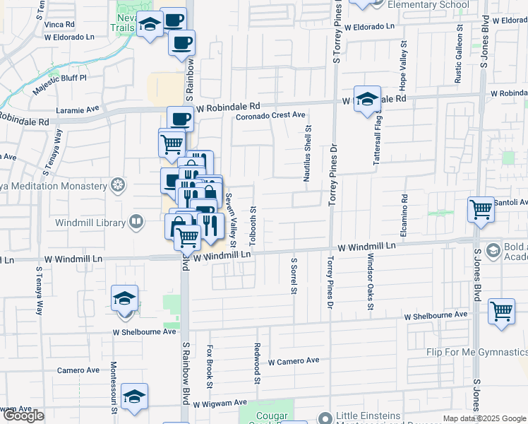map of restaurants, bars, coffee shops, grocery stores, and more near 6683 Ironbound Bay Avenue in Las Vegas