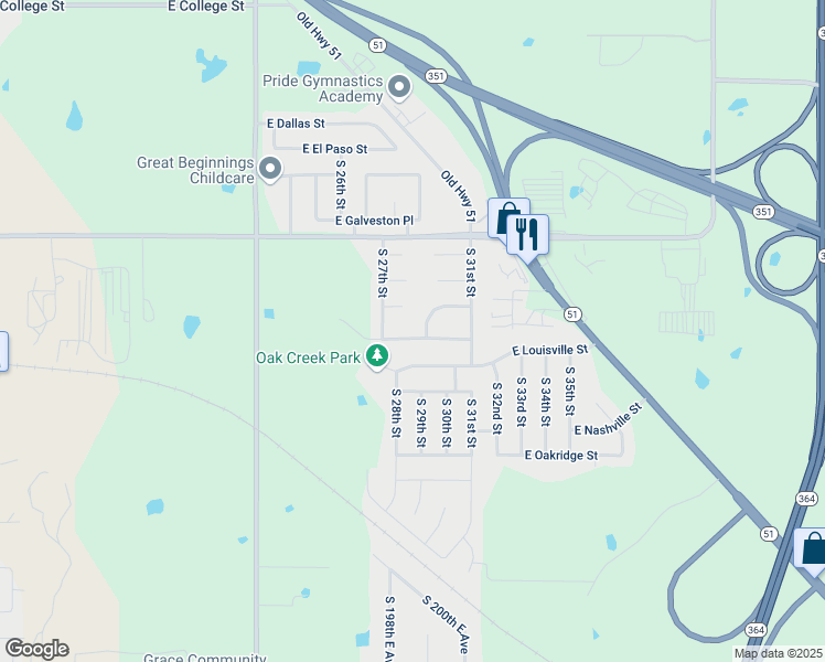 map of restaurants, bars, coffee shops, grocery stores, and more near 2900 East Knoxville Street in Broken Arrow