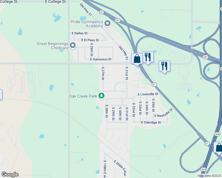map of restaurants, bars, coffee shops, grocery stores, and more near 2900 East Knoxville Street in Broken Arrow