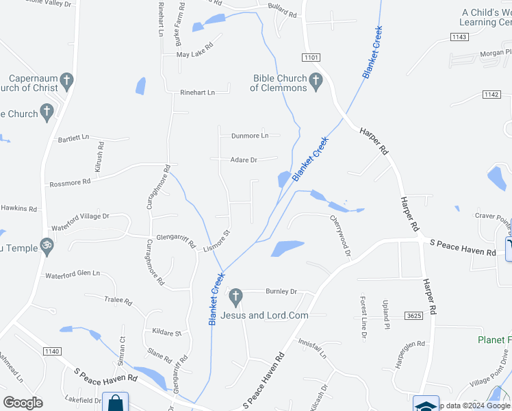 map of restaurants, bars, coffee shops, grocery stores, and more near 140 Ashbourne Lake Court in Clemmons