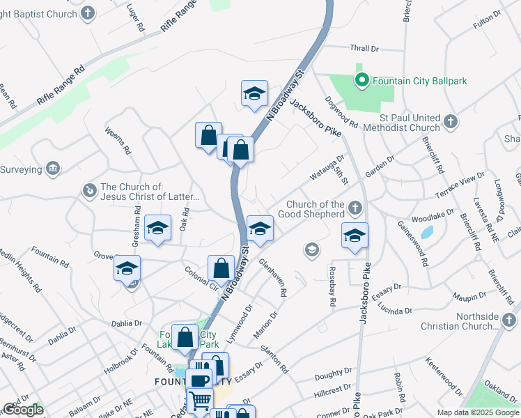 map of restaurants, bars, coffee shops, grocery stores, and more near 5516 Secluded Way in Knoxville