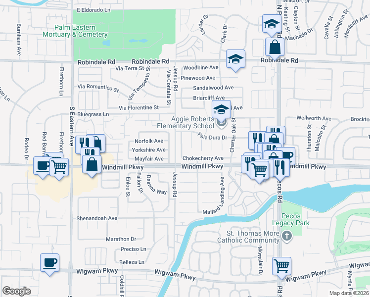 map of restaurants, bars, coffee shops, grocery stores, and more near 2760 Chokecherry Ave in Henderson