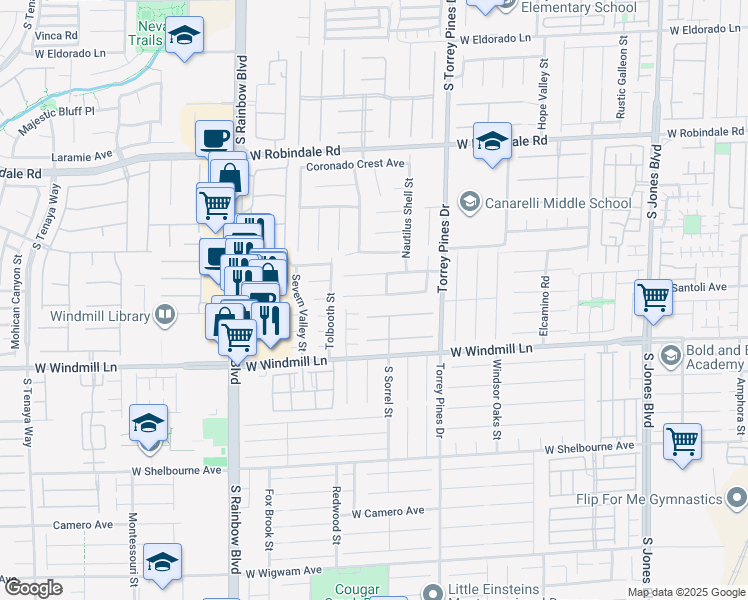map of restaurants, bars, coffee shops, grocery stores, and more near 6635 Ironbound Bay Avenue in Las Vegas