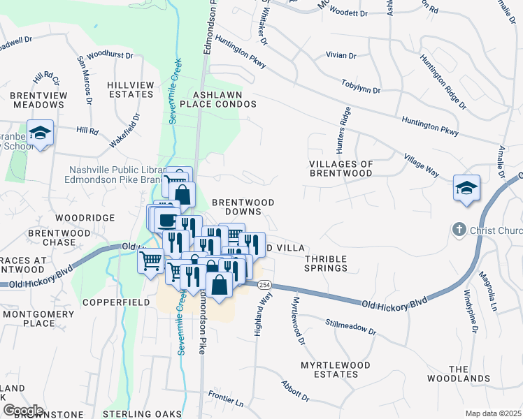 map of restaurants, bars, coffee shops, grocery stores, and more near in Nashville