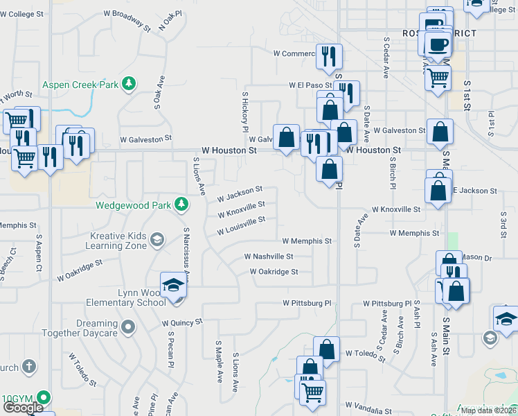 map of restaurants, bars, coffee shops, grocery stores, and more near 1109 West Knoxville Street in Broken Arrow