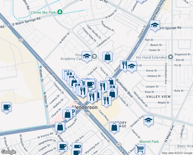 map of restaurants, bars, coffee shops, grocery stores, and more near 112 Joshua Street in Henderson