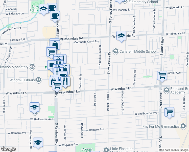 map of restaurants, bars, coffee shops, grocery stores, and more near 6611 Ironbound Bay Avenue in Las Vegas