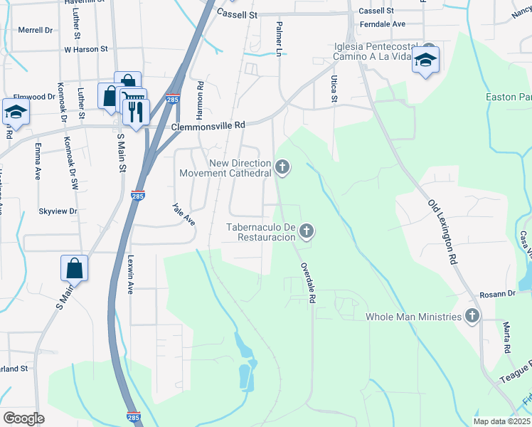 map of restaurants, bars, coffee shops, grocery stores, and more near 3811 Southdale Avenue in Winston-Salem