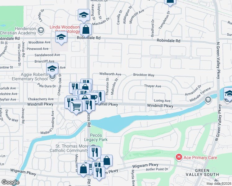 map of restaurants, bars, coffee shops, grocery stores, and more near 2414 Brockton Way in Henderson