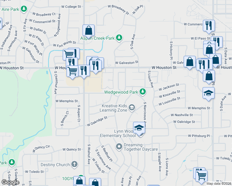 map of restaurants, bars, coffee shops, grocery stores, and more near 1904 West Louisville Street in Broken Arrow