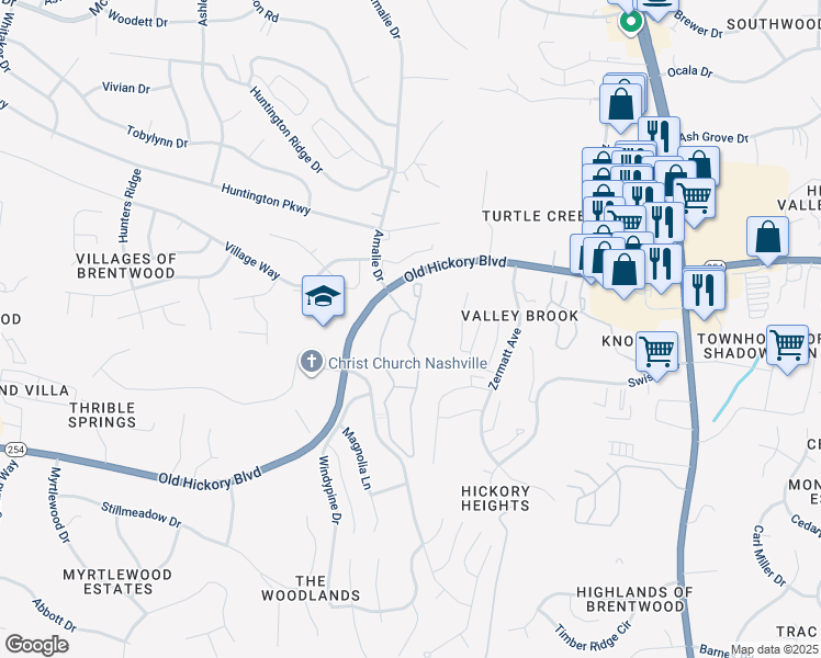 map of restaurants, bars, coffee shops, grocery stores, and more near 1003 Enclave Circle in Nashville