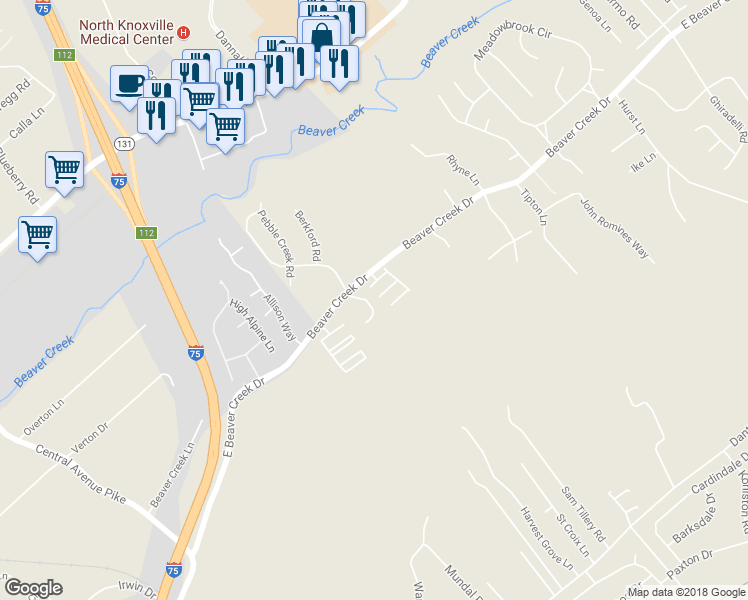 map of restaurants, bars, coffee shops, grocery stores, and more near 7034 Stanfort Ln in Knoxville