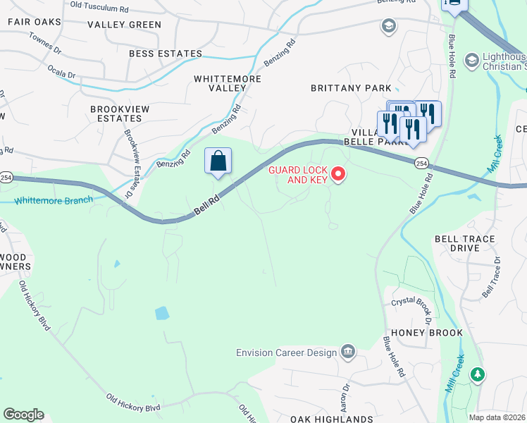 map of restaurants, bars, coffee shops, grocery stores, and more near 1442 Bell Road in Nashville