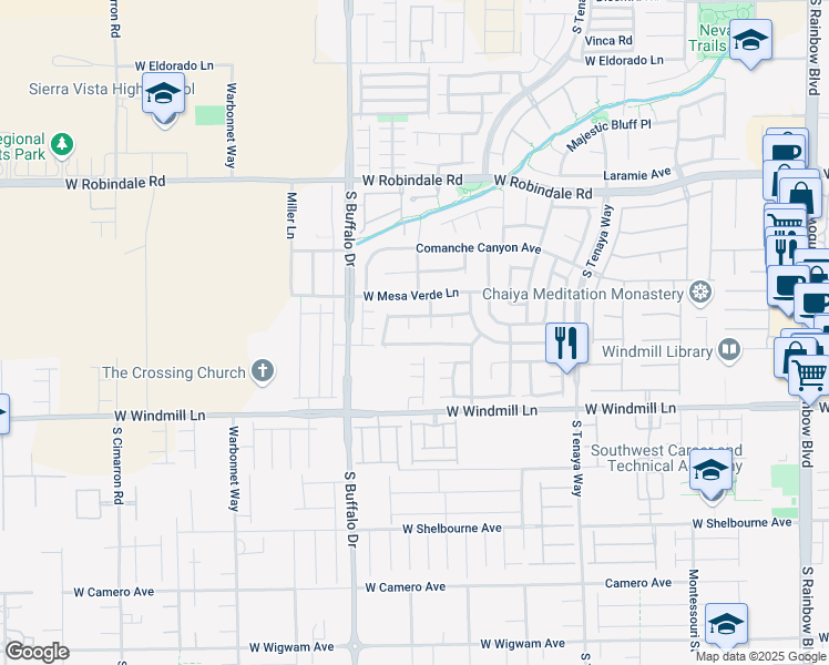 map of restaurants, bars, coffee shops, grocery stores, and more near 7966 Skyline View Court in Las Vegas