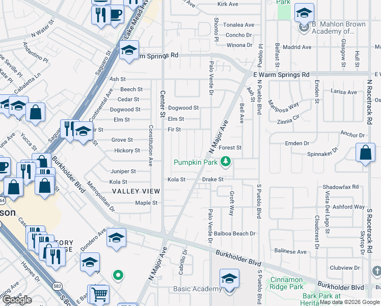 map of restaurants, bars, coffee shops, grocery stores, and more near 838 Fairview Drive in Henderson