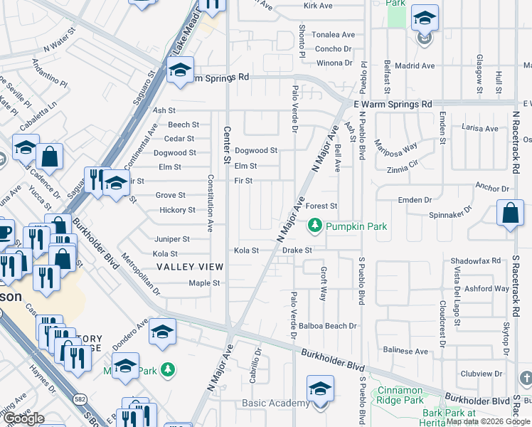 map of restaurants, bars, coffee shops, grocery stores, and more near 839 Fairview Drive in Henderson