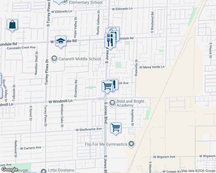 map of restaurants, bars, coffee shops, grocery stores, and more near 6094 Secret Island Dr in Las Vegas