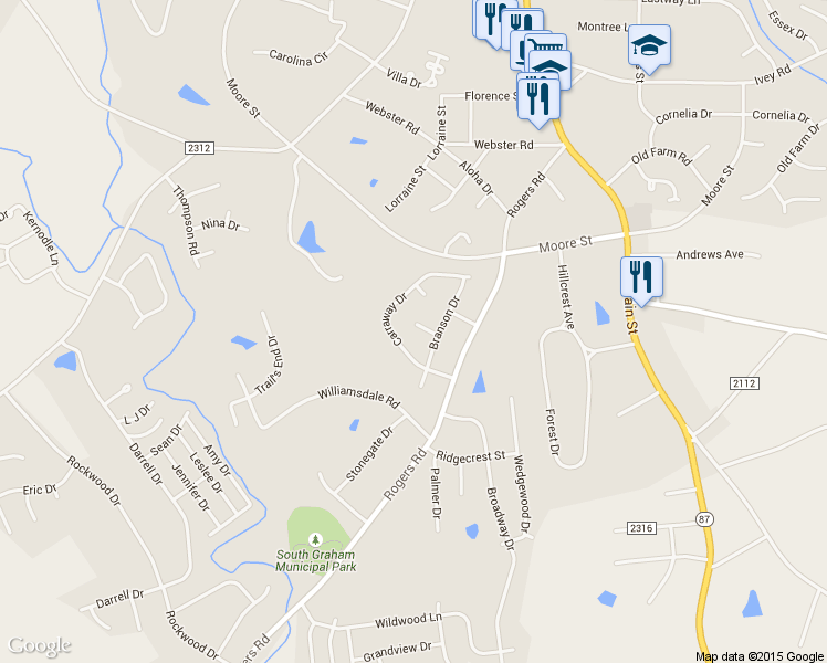 map of restaurants, bars, coffee shops, grocery stores, and more near 608 McLeskey Ct in Graham