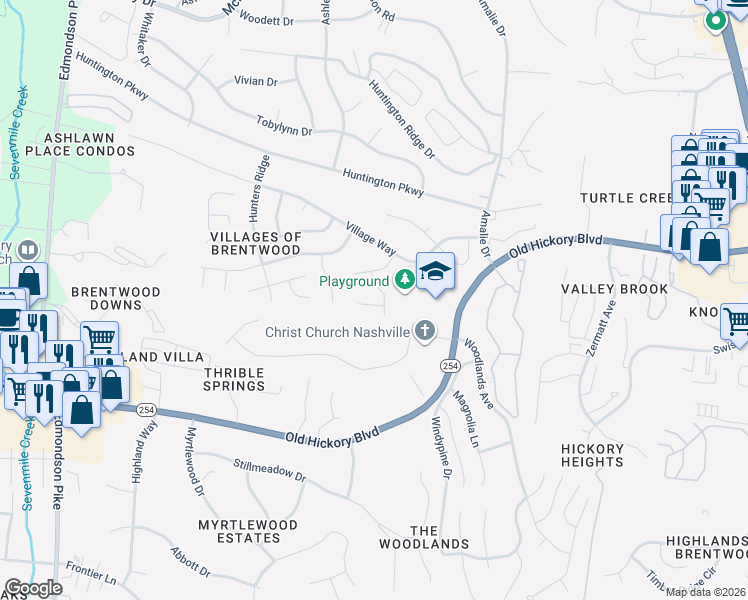 map of restaurants, bars, coffee shops, grocery stores, and more near 804 Tintern Abbott Court in Nashville