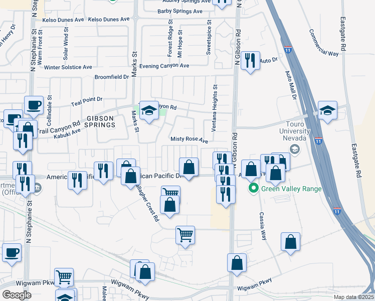 map of restaurants, bars, coffee shops, grocery stores, and more near 218 Luninborg Street in Henderson