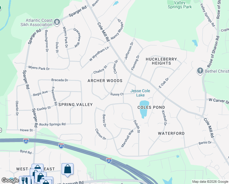 map of restaurants, bars, coffee shops, grocery stores, and more near 902 Clarion Drive in Durham