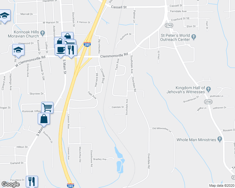 map of restaurants, bars, coffee shops, grocery stores, and more near 3717 Tech Avenue in Winston-Salem