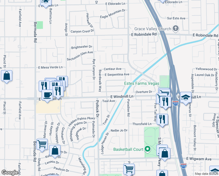 map of restaurants, bars, coffee shops, grocery stores, and more near 887 Brass Ring Road in Las Vegas