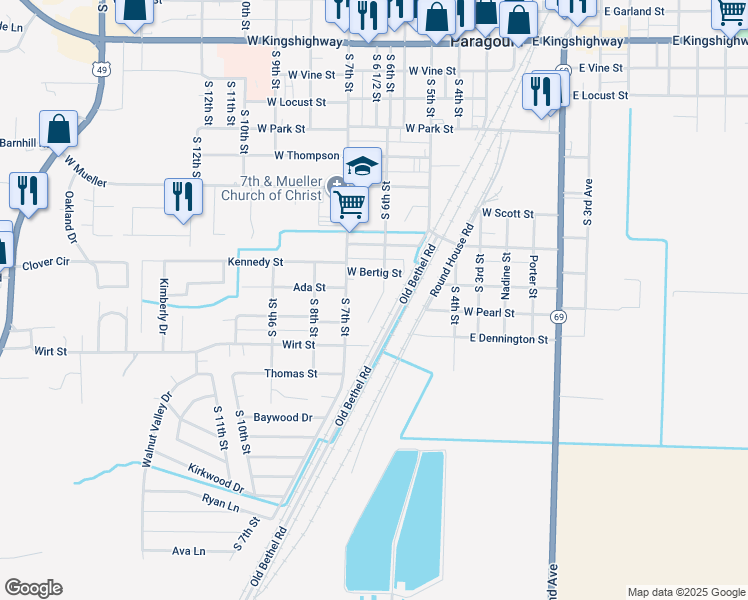 map of restaurants, bars, coffee shops, grocery stores, and more near 1310 South 6th Street in Paragould