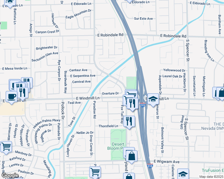 map of restaurants, bars, coffee shops, grocery stores, and more near 1101 East Adelman Drive in Las Vegas