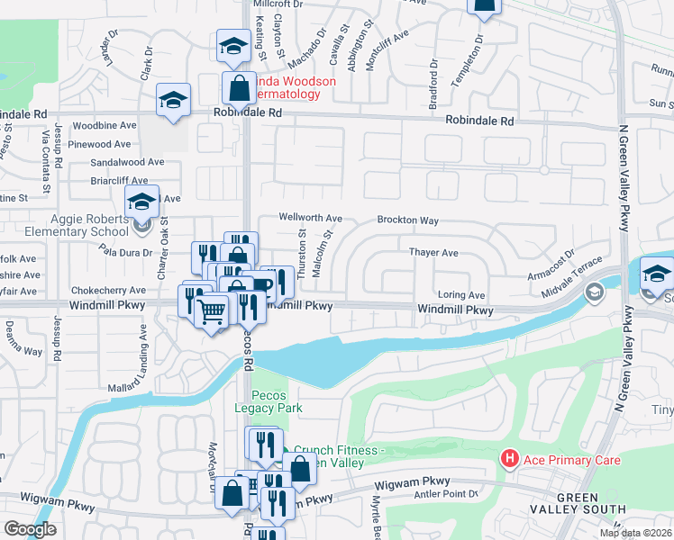 map of restaurants, bars, coffee shops, grocery stores, and more near 2414 Brockton Way in Henderson