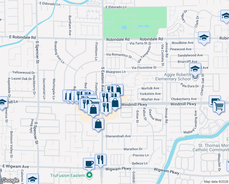 map of restaurants, bars, coffee shops, grocery stores, and more near 2550 Begonia Valley Avenue in Henderson