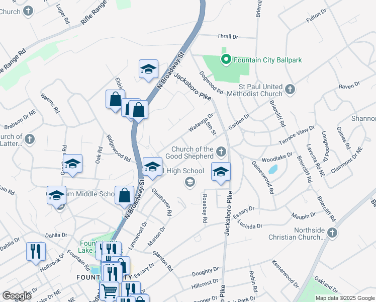 map of restaurants, bars, coffee shops, grocery stores, and more near 3329 Garden Drive in Knoxville