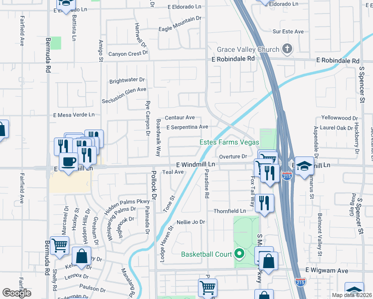 map of restaurants, bars, coffee shops, grocery stores, and more near 887 Brass Ring Road in Las Vegas