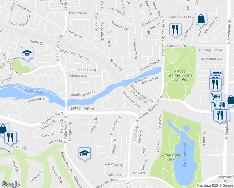map of restaurants, bars, coffee shops, grocery stores, and more near 224 Mazatlan Street in Henderson