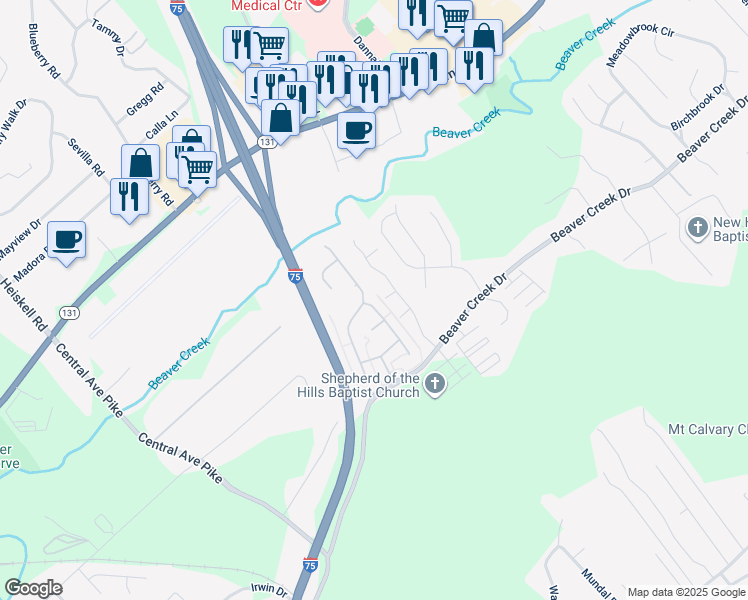 map of restaurants, bars, coffee shops, grocery stores, and more near 7172 High Alpine Lane in Knoxville