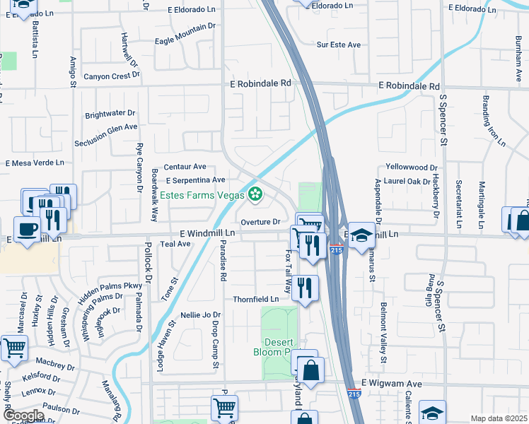 map of restaurants, bars, coffee shops, grocery stores, and more near 1101 East Adelman Drive in Las Vegas