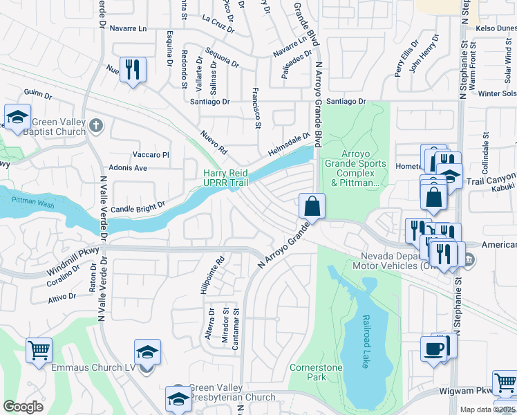 map of restaurants, bars, coffee shops, grocery stores, and more near 1634 Coyote Run Drive in Henderson