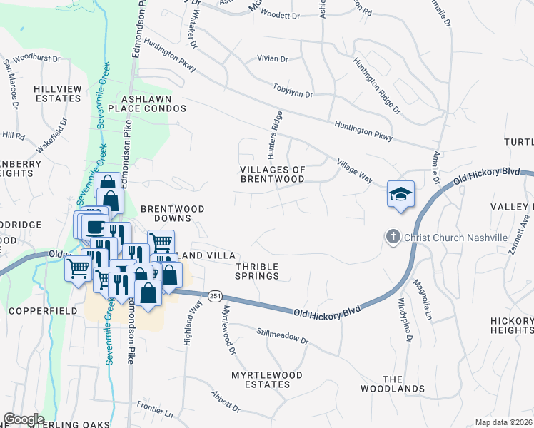 map of restaurants, bars, coffee shops, grocery stores, and more near 5616 Fairhaven Drive in Nashville