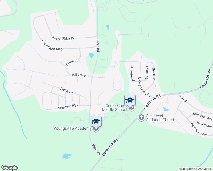map of restaurants, bars, coffee shops, grocery stores, and more near 128 Bristol Court in Youngsville