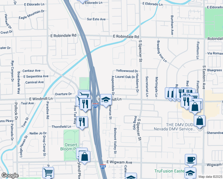 map of restaurants, bars, coffee shops, grocery stores, and more near 8031 Aspendale Drive in Las Vegas